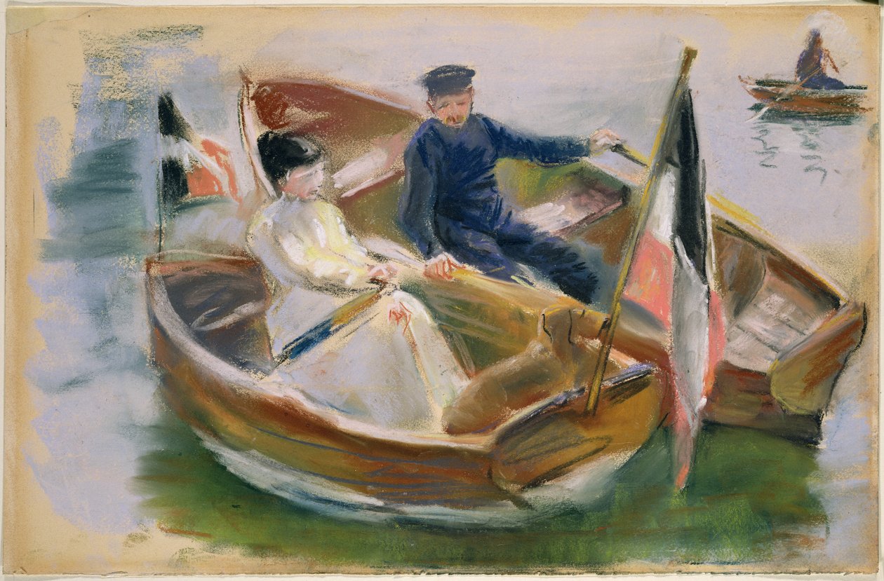 Dois barcos com bandeiras, Wannsee, 1910 (pastel sobre papel) de Max Liebermann