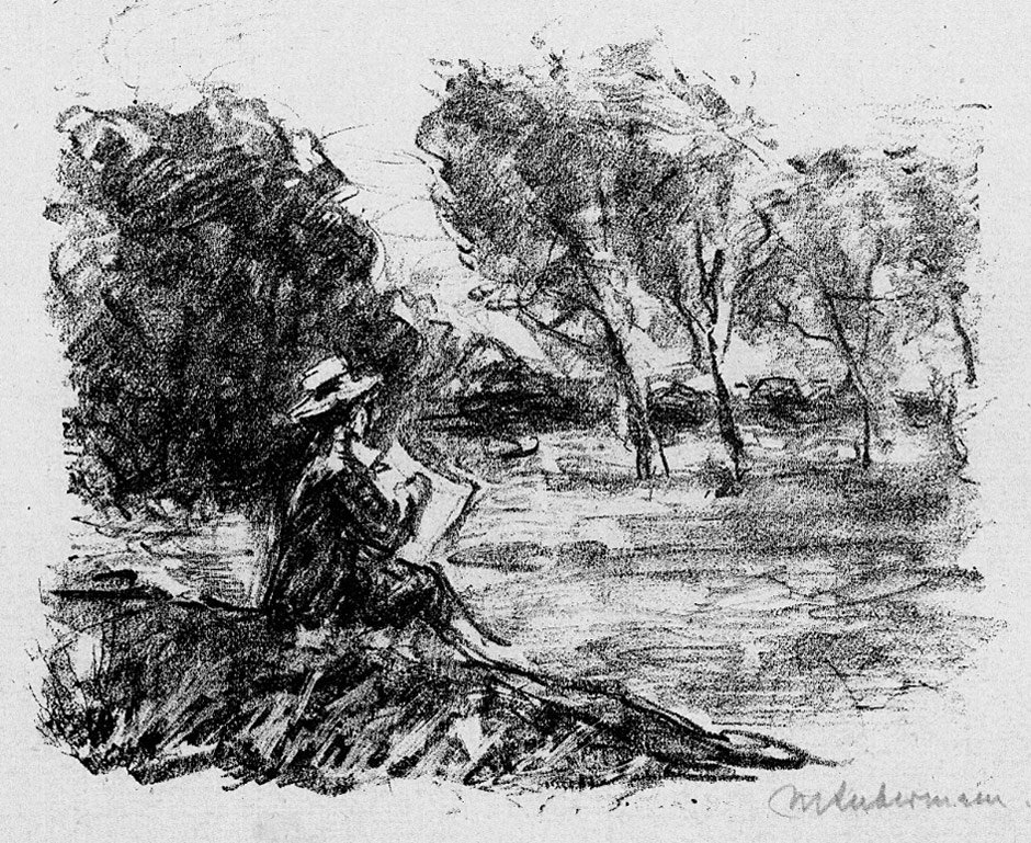 Menino jovem, desenho, campo de Max Liebermann