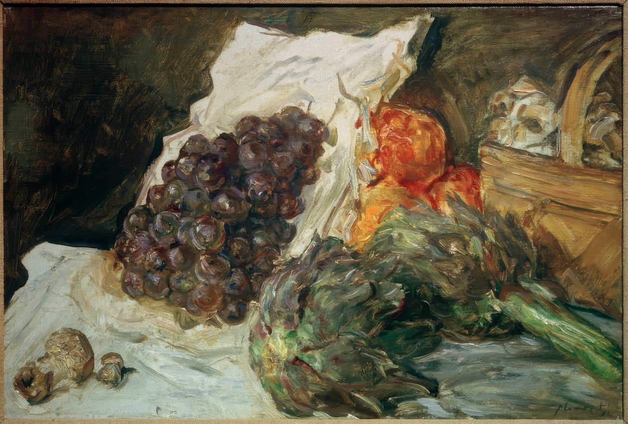 Natureza morta com uvas e alcachofras de Max Slevogt