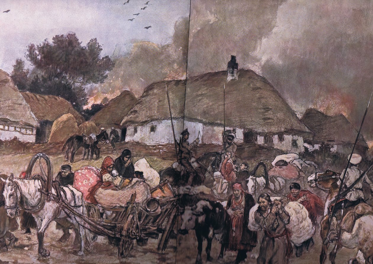 A caminho de Brest-Litowsk: regentes poloneses com cossacos seguindo atrás, da publicação The Illustrated History ofthe World War 1914-1915. por Union Berlagsefellfchaft, 1922 vol. 3 de Max Tilke