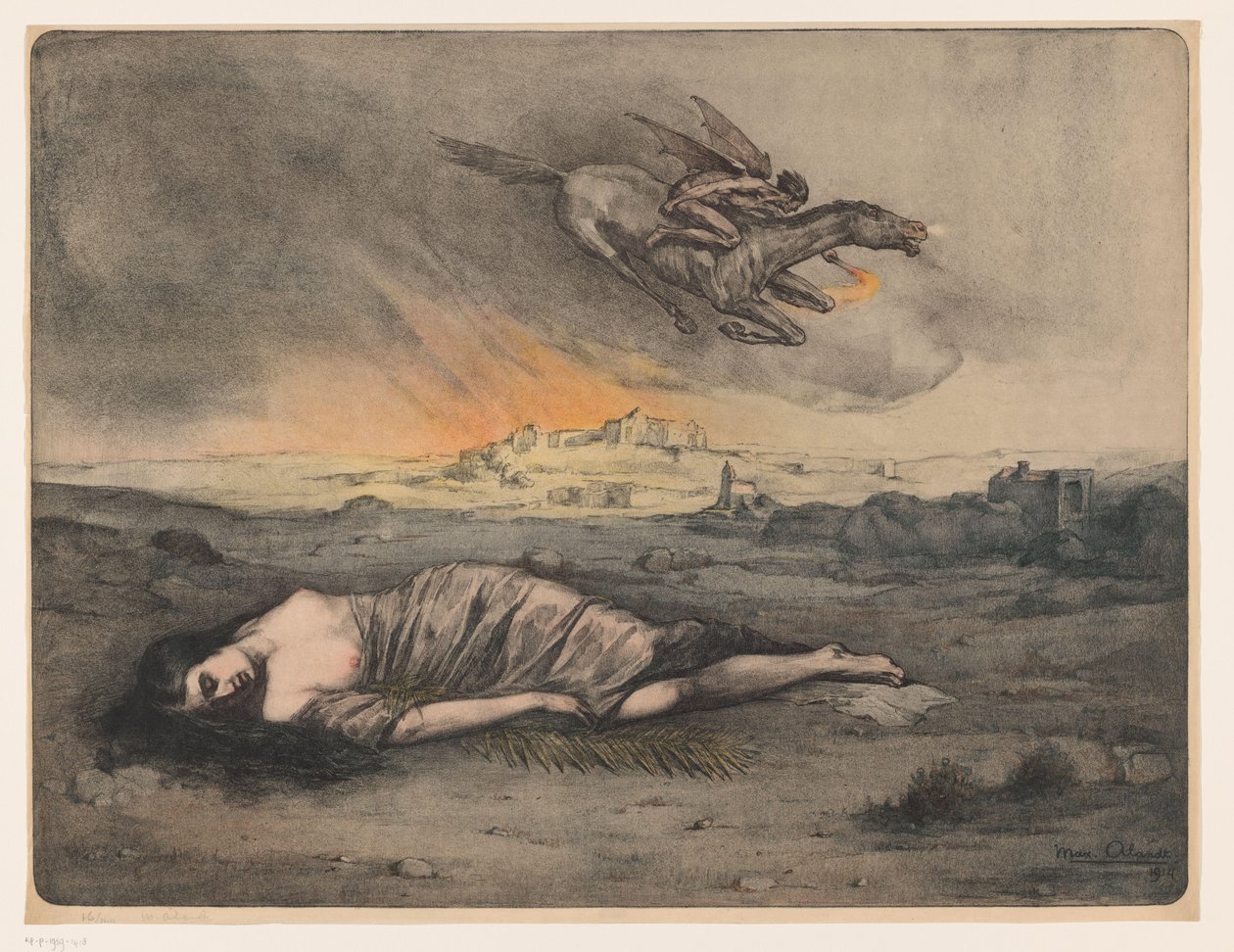 Mulher reclinada e cavaleiro voador com tocha de Max Alexander Alandt (signed by artist)