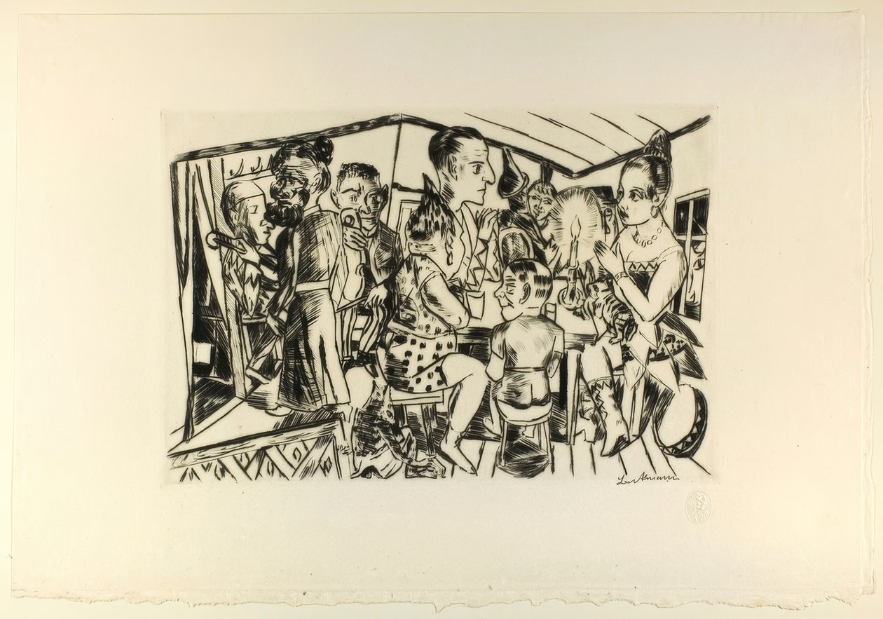 Nos Bastidores, placa três de Jahrmarkt de Max Beckmann