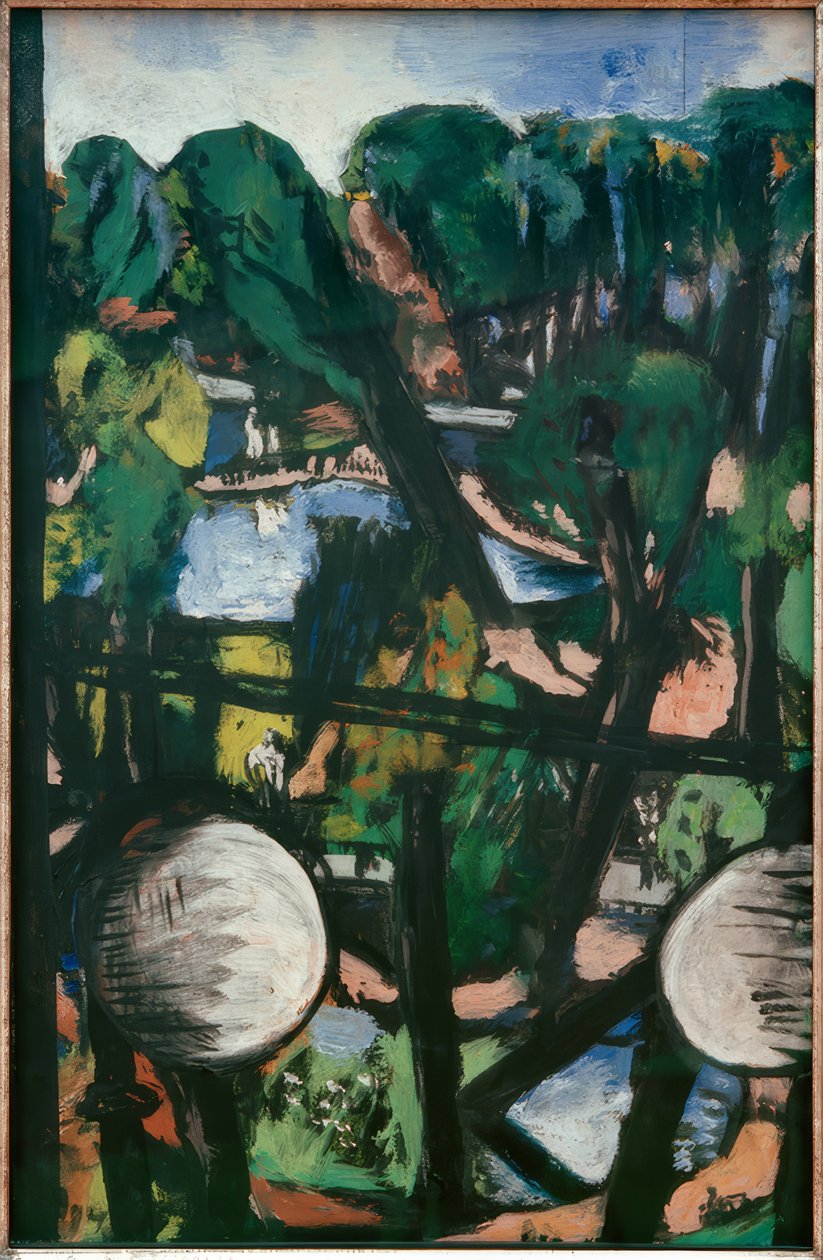 Vista do Tiergarten com bolas brancas (foto do parque) de Max Beckmann