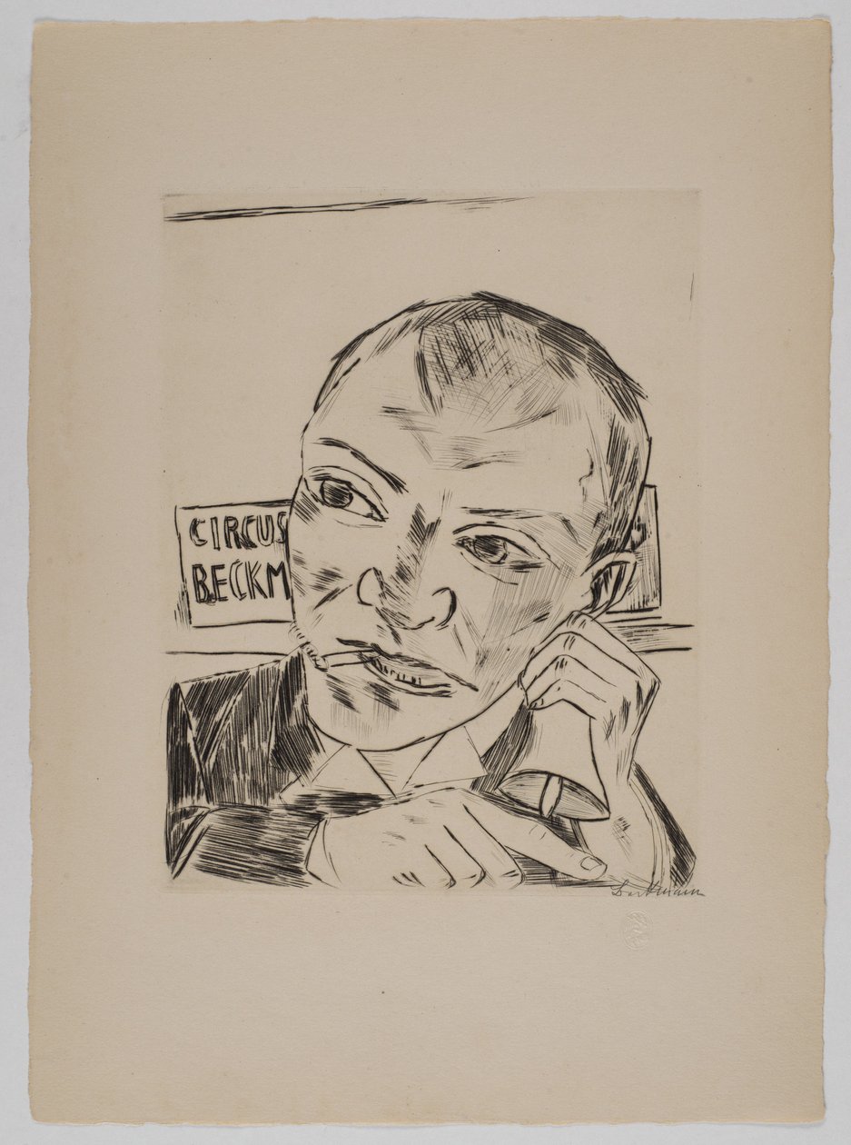 O pregoeiro (Autorretrato) de Max Beckmann