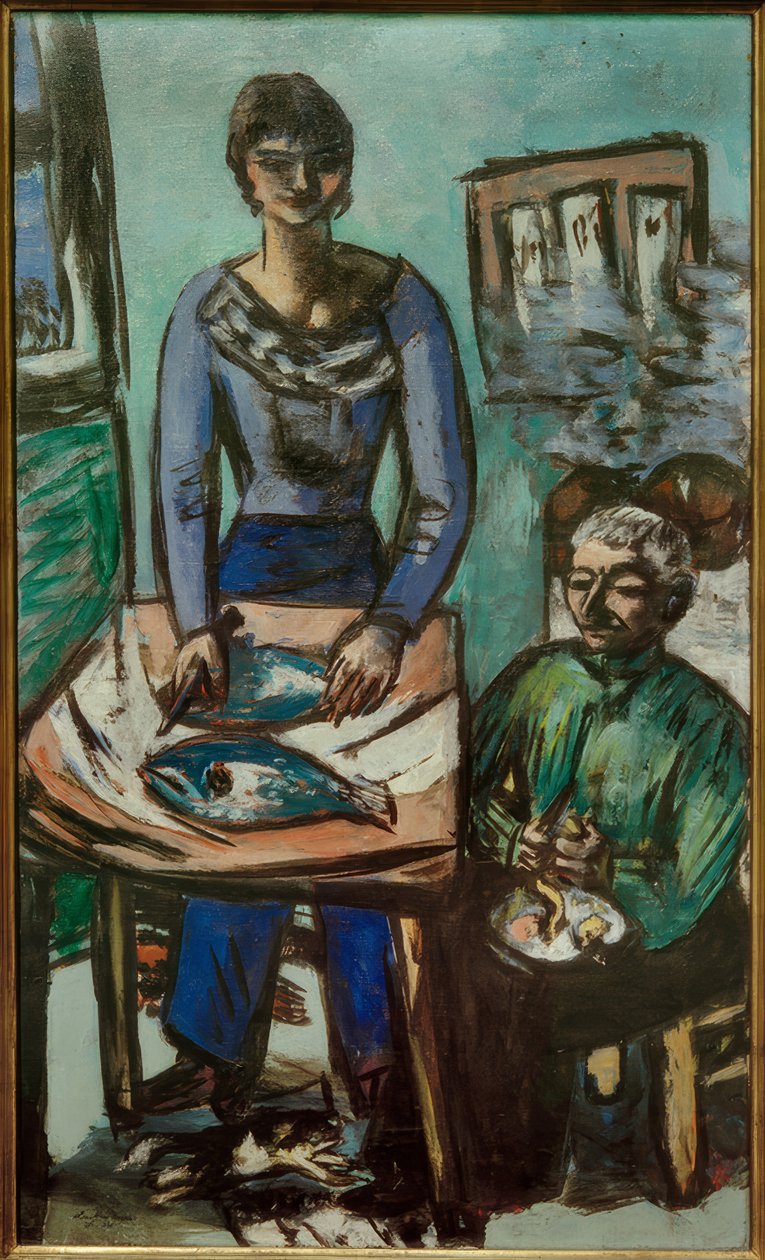 A cozinha (Quappi com peixe) de Max Beckmann