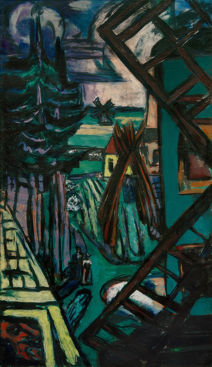 Grande paisagem de Laren com moinho de vento de Max Beckmann