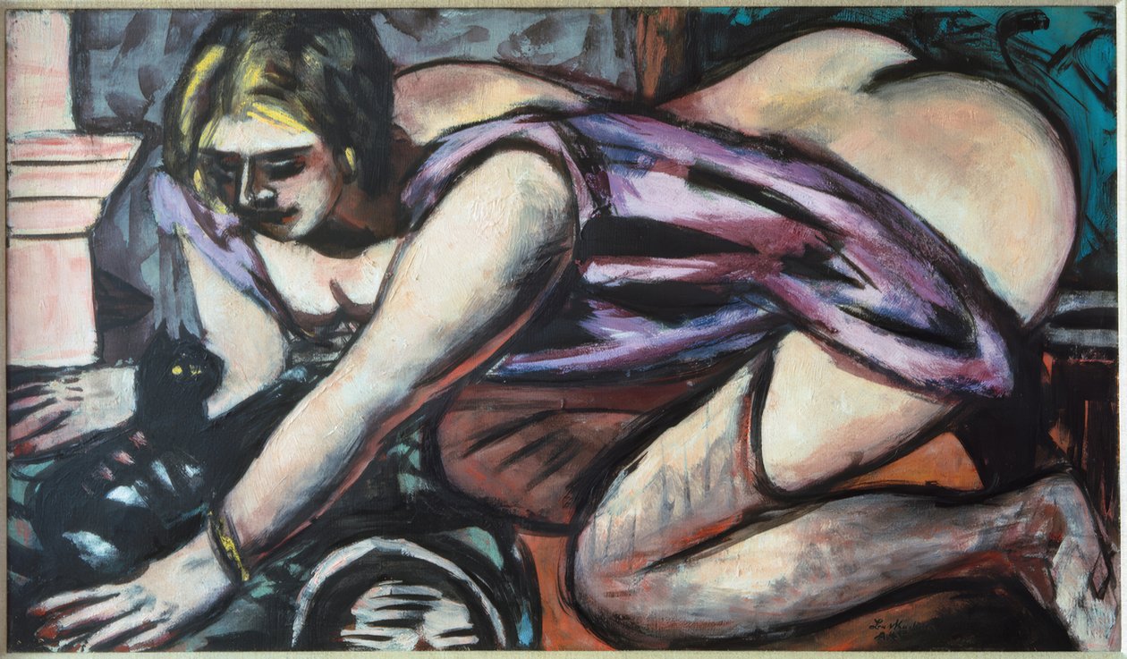 Semi nua com gato de Max Beckmann