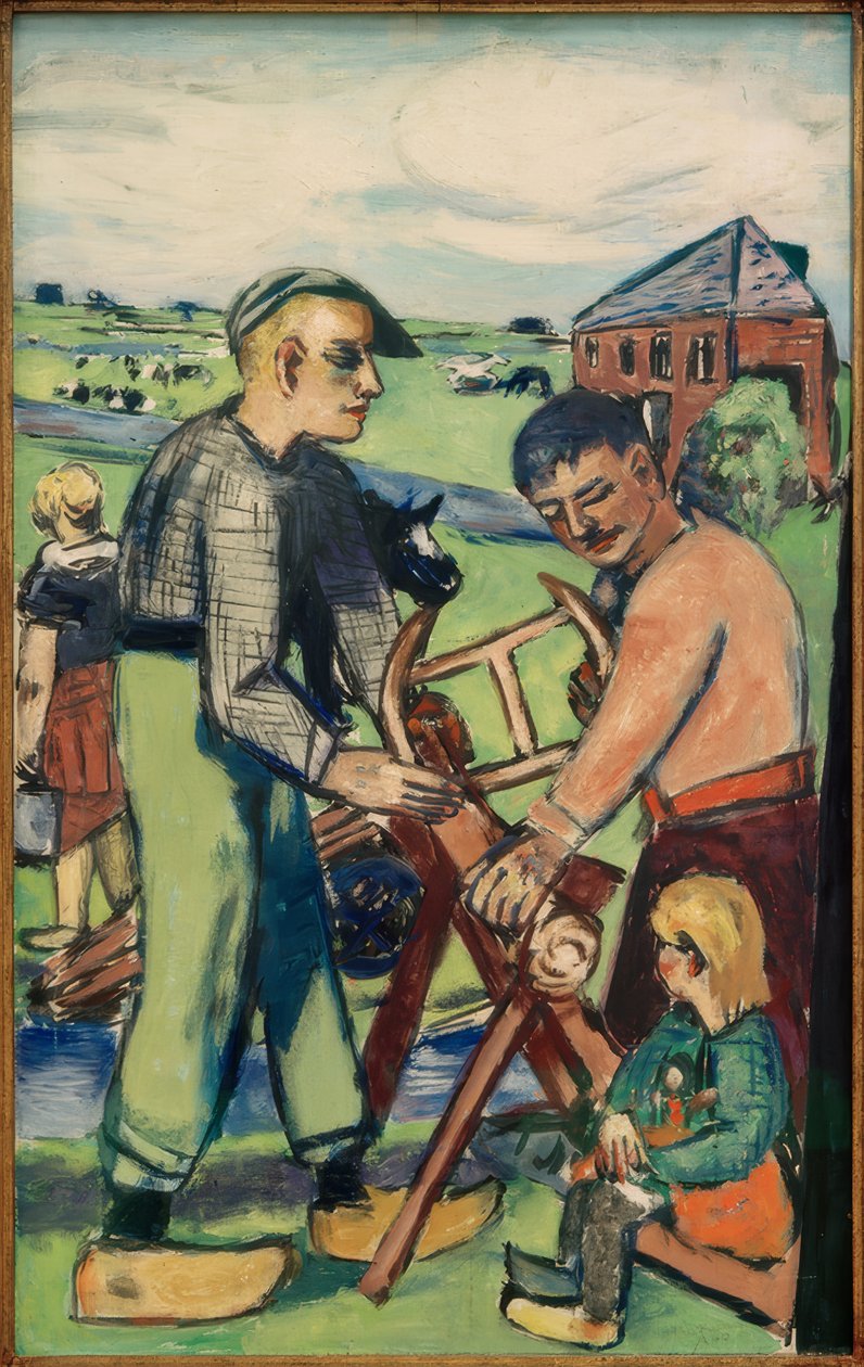 Serrador de madeira com criança (serradores de madeira holandeses) de Max Beckmann