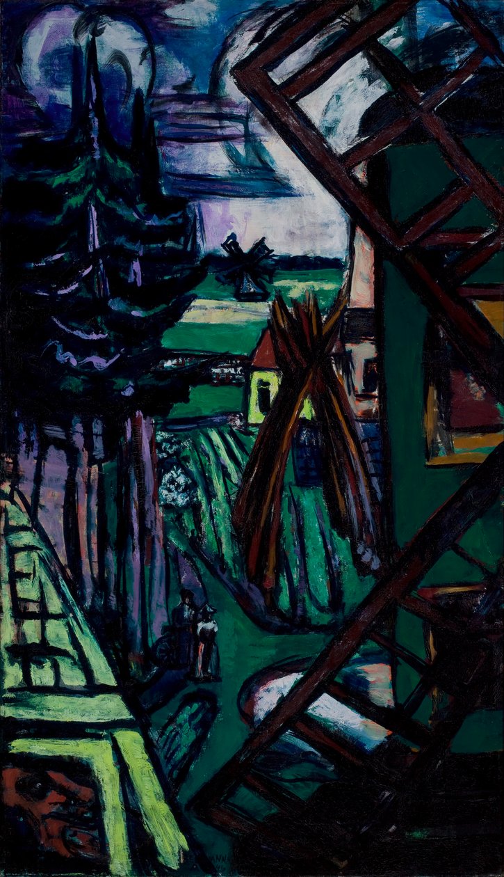 Grande Paisagem de Laren com moinho de vento de Max Beckmann