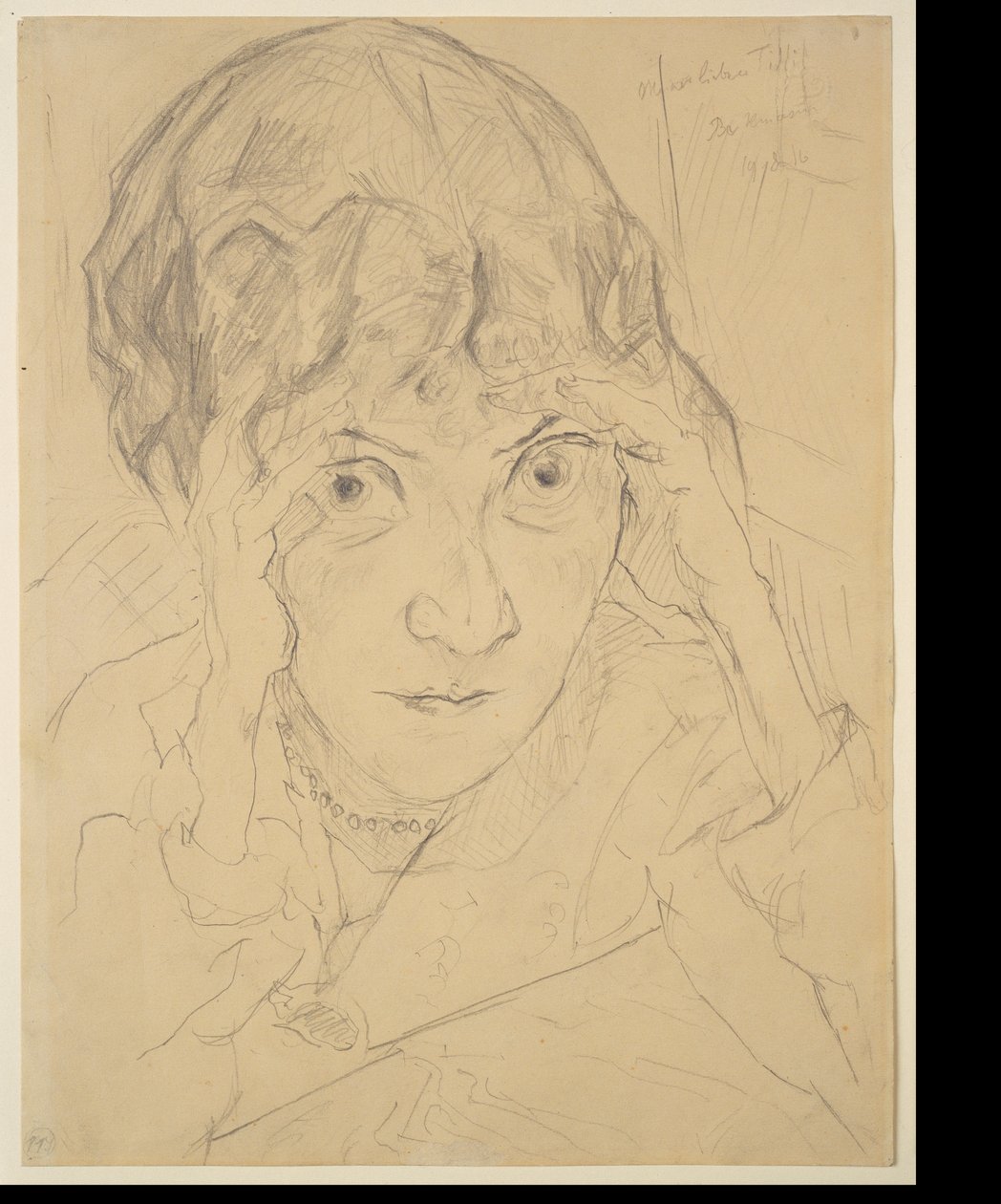 Retrato de Fridel Battenberg, com a cabeça apoiada nas duas mãos de Max Beckmann
