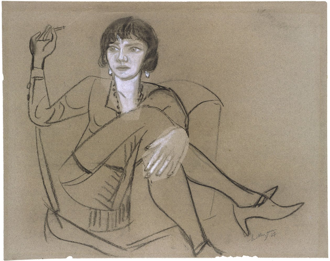 Quappi num cadeirão, a fumar de Max Beckmann