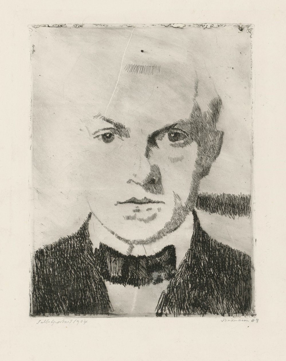 Auto-retrato (verso: primeira impressão da gravura a ponta seca «Casal de Namorados», de 1916, Hofmaier 88 I) de Max Beckmann