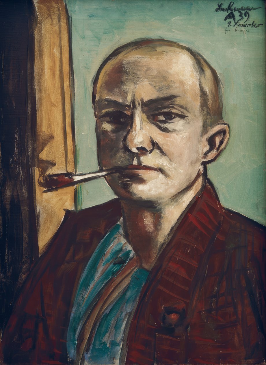 Auto-retrato em verde com camisa verde de Max Beckmann