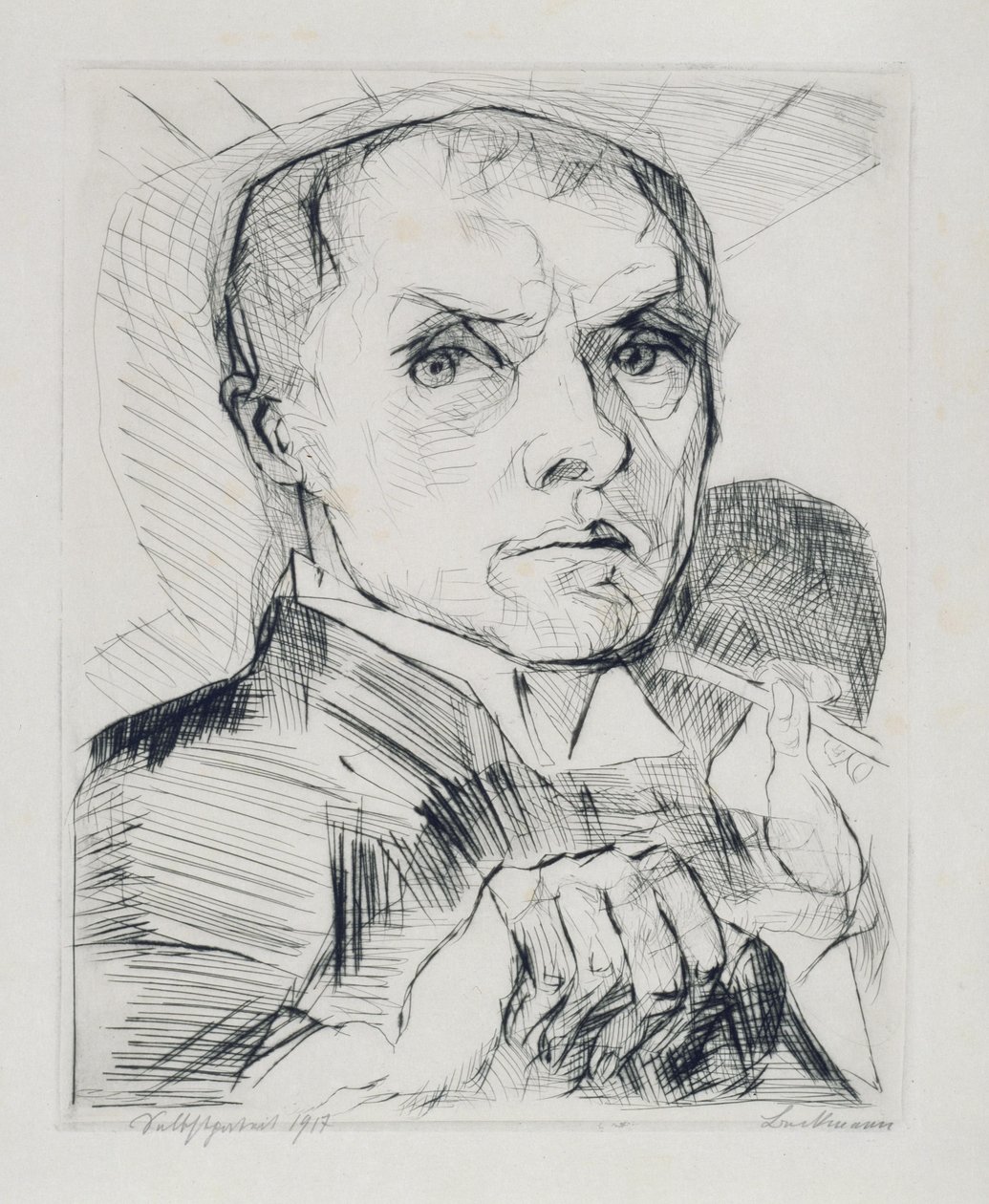 Autorretrato com estilete (folha 19 de «Rostos») de Max Beckmann