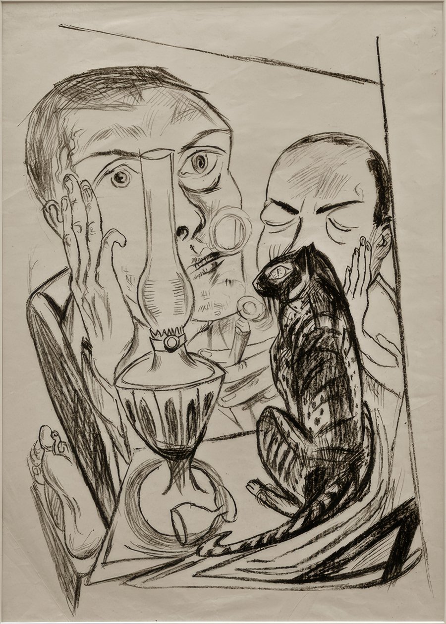 Auto-retrato com Gato e Lâmpada de Max Beckmann