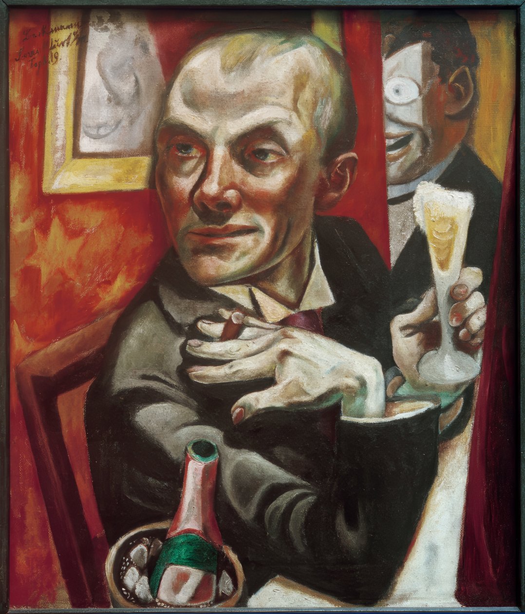 Auto-retrato com taça de champanhe de Max Beckmann