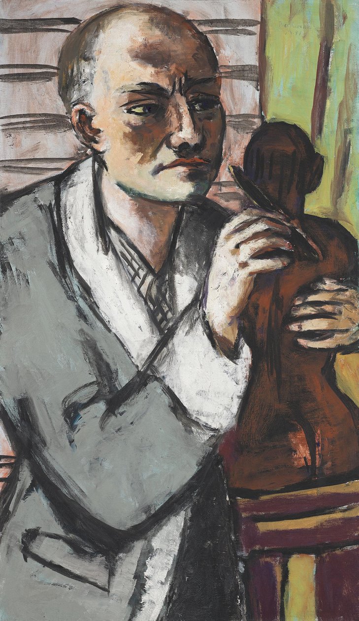 Auto-retrato com roupão cinzento de Max Beckmann