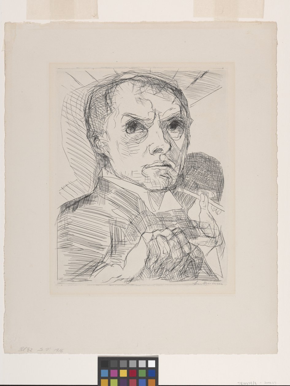 Auto-retrato com Stylus (Selbstbildnis Mit Griffel) (ponto seco em papel não branco) de Max Beckmann