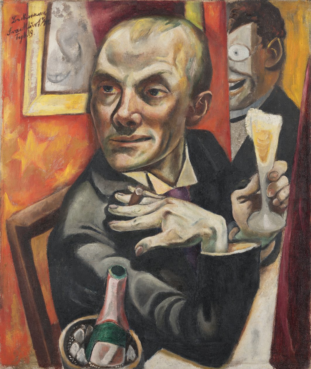 Autorretrato com taça de champanhe de Max Beckmann