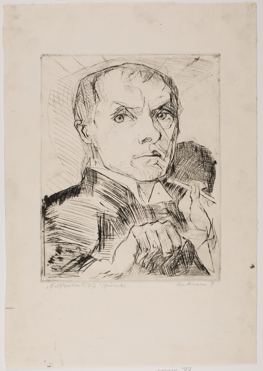 Autorretrato com estilete, prancha 19 de «Rostos» de Max Beckmann