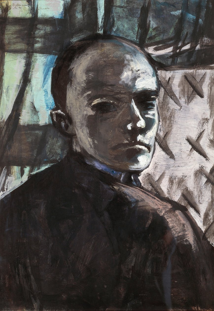 Auto-retrato com cortina verde de Max Beckmann