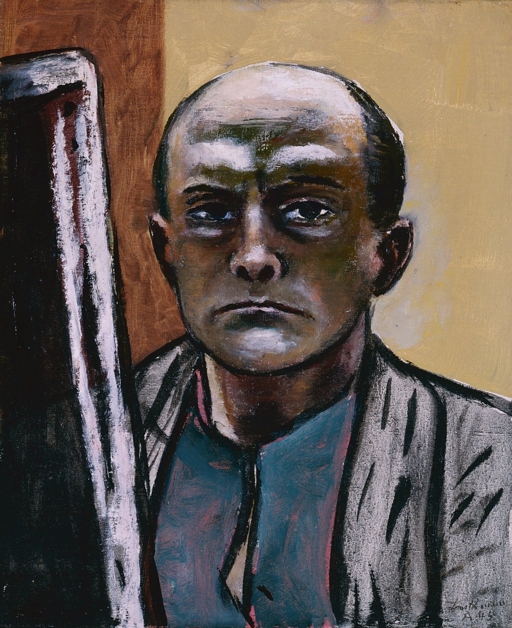 Auto-retrato em azeitona e castanho de Max Beckmann