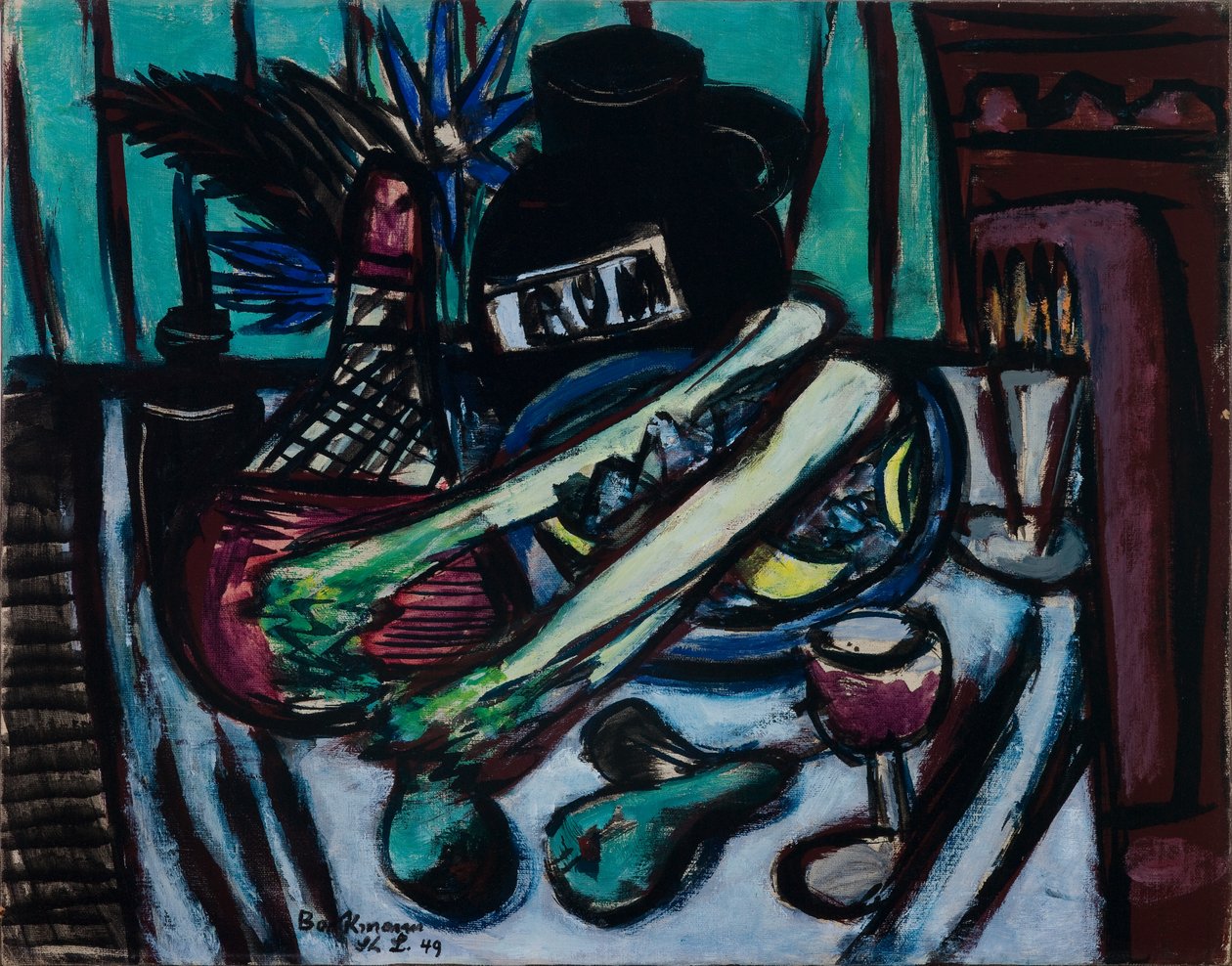 Natureza morta com garrafa de Chianti e aipo de Max Beckmann
