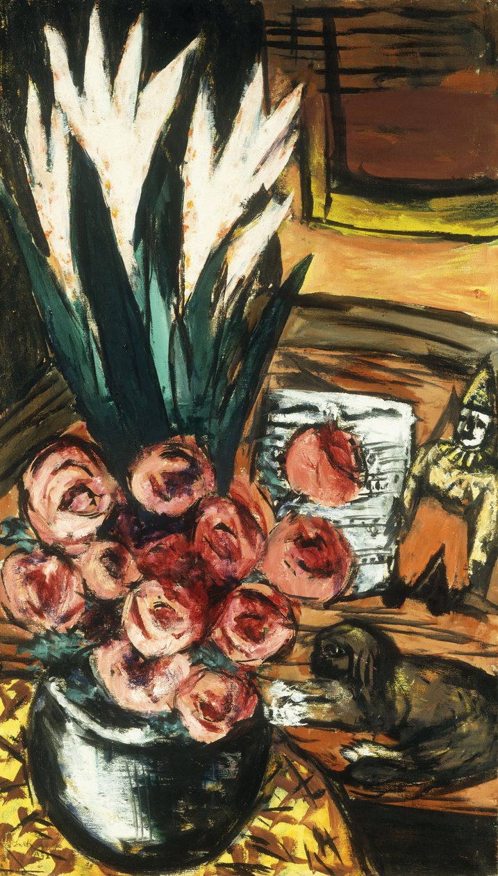 Natureza Morta com Rosas Vermelhas e Butchy; Stillben mit Roten Rosen und Butchy de Max Beckmann