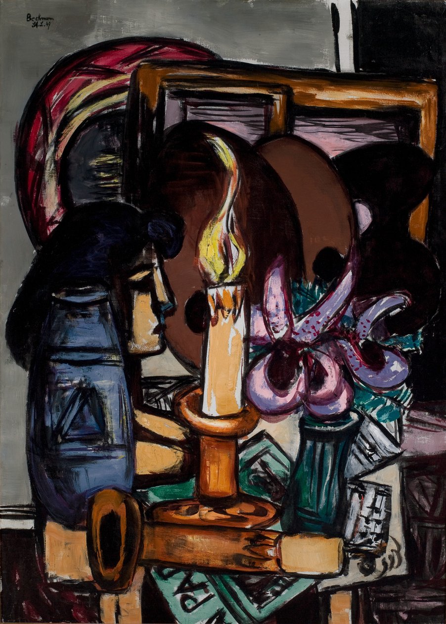Natureza morta com duas velas grandes de Max Beckmann