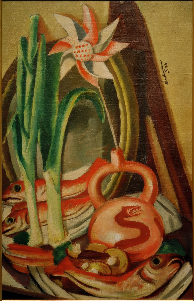 Natureza Morta com Peixe e Flor de Papel de Max Beckmann