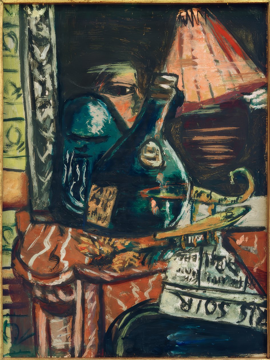 Natureza Morta com Garrafa de Licor Slanting e Buda de Max Beckmann