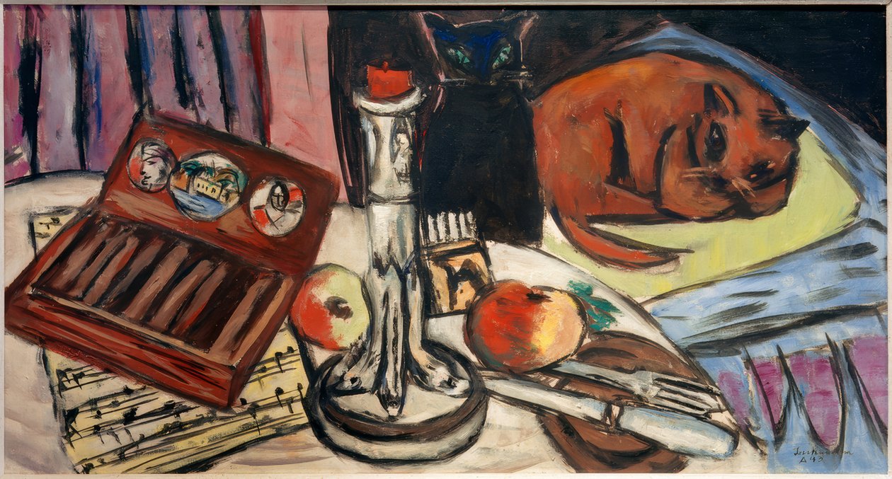 Still Life with Silver Candlestick (Natureza Morta com Gatos) de Max Beckmann
