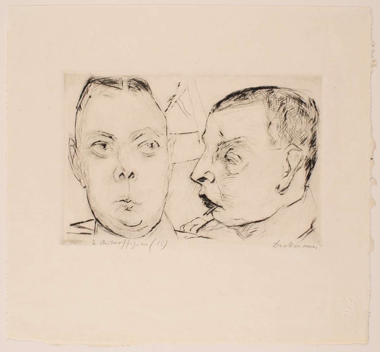 Dois Oficiais de Automóveis, chapa 15 da carteira "Faces". de Max Beckmann