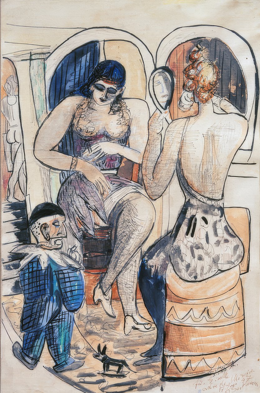 Duas dançarinas (menina com anã azul) de Max Beckmann