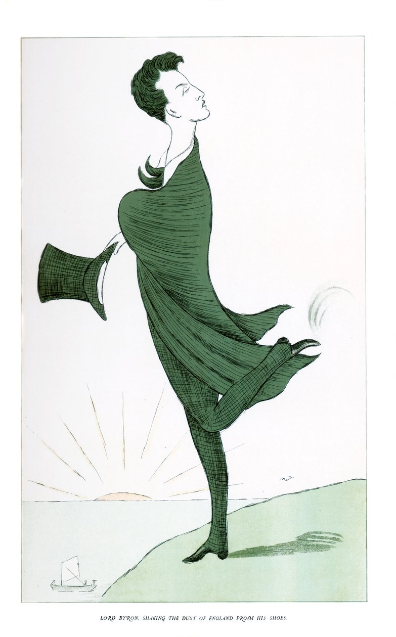 Lord Byron, sacudindo a poeira da Inglaterra de seus sapatos, 1904. de Henry Maximilian Beerbohm