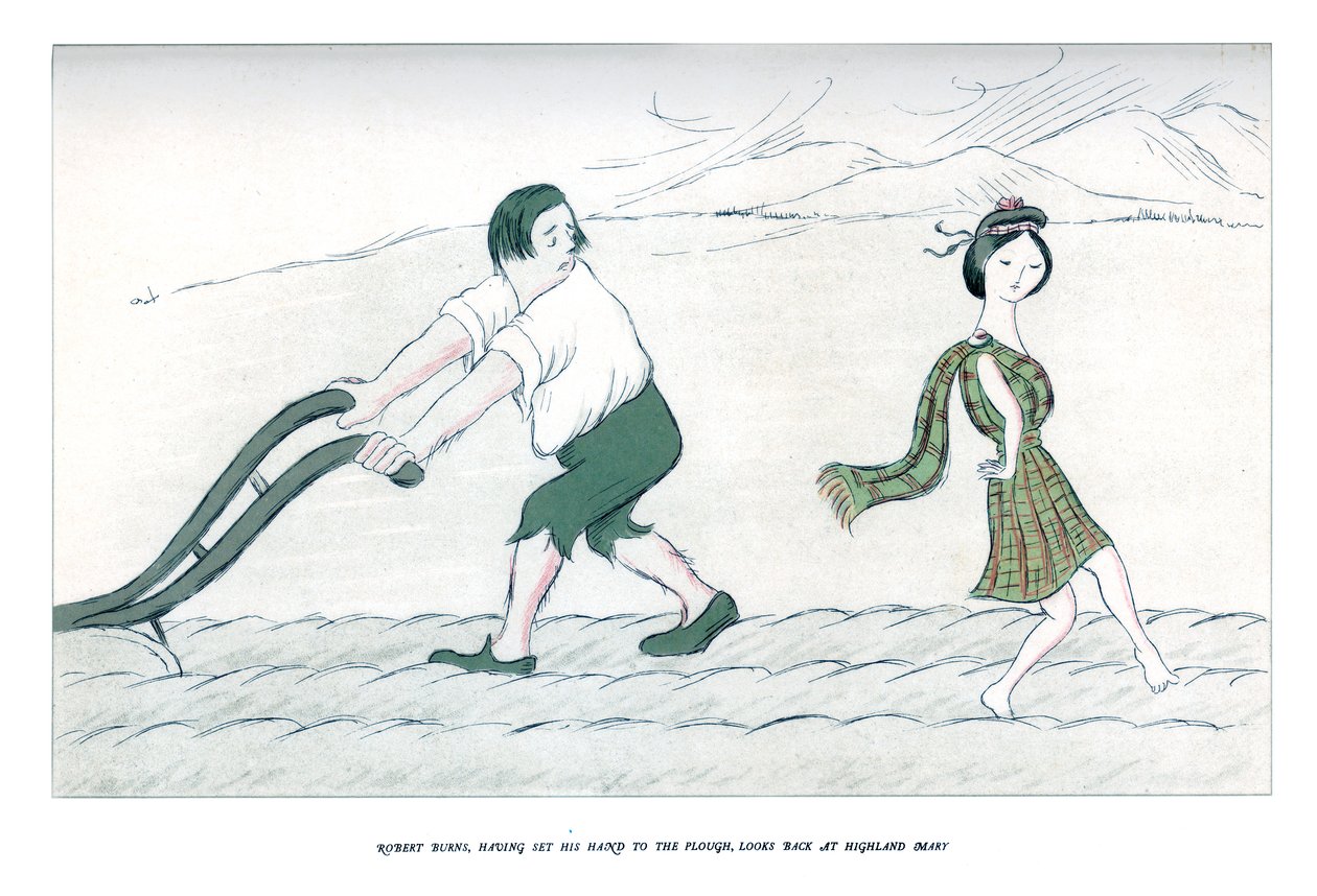 Robert Burns, tendo posto a mão no arado, olha para Highland Mary, 1904. de Henry Maximilian Beerbohm