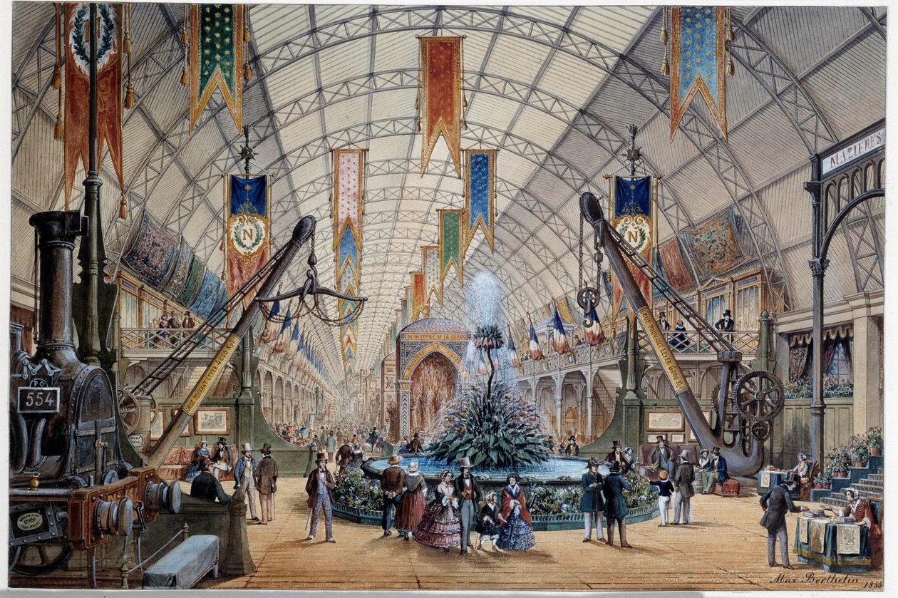 Revolução Industrial: "Vista do Palácio da Indústria em Paris" Litografia de Max Berthelin (1811-1877) 1855 Paris, Musee Carnavalet de Max Berthelin