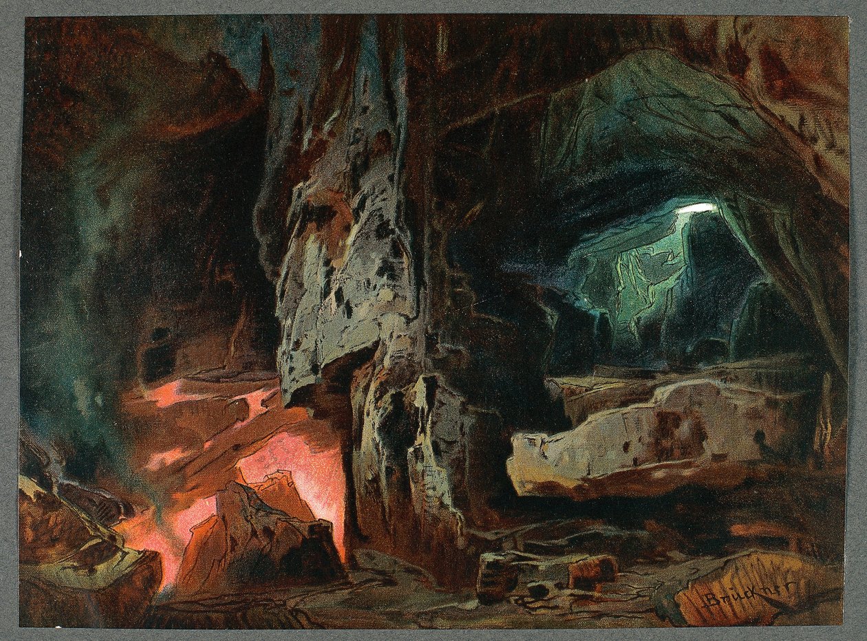 França, Paris, Cenário do acto II do Anel do Nibelung - The Rhinegold de Richard Wagner de Max Bruckner
