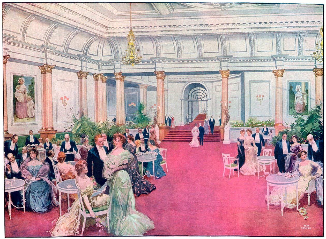 O foyer do Restaurante Savoy, Londres, 1905. de Max Cowper