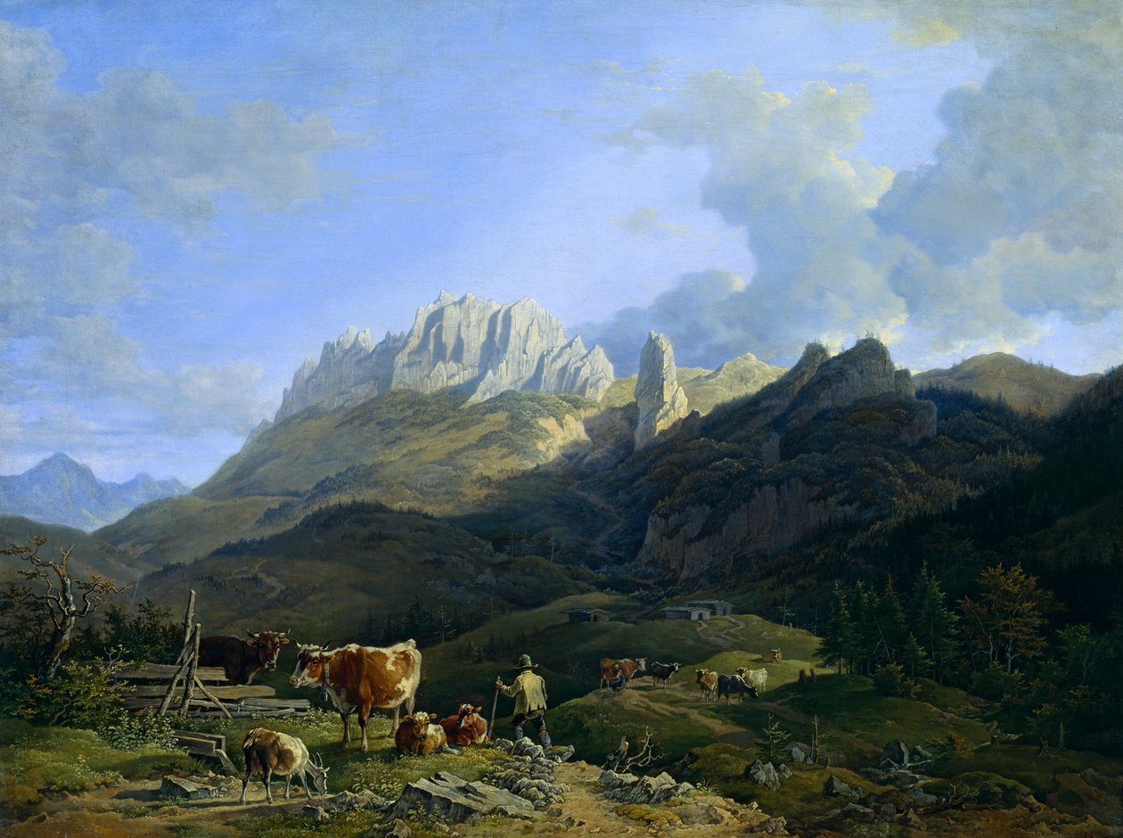 Paisagem alpina com Kampenwand de Max Joseph Wagenbauer
