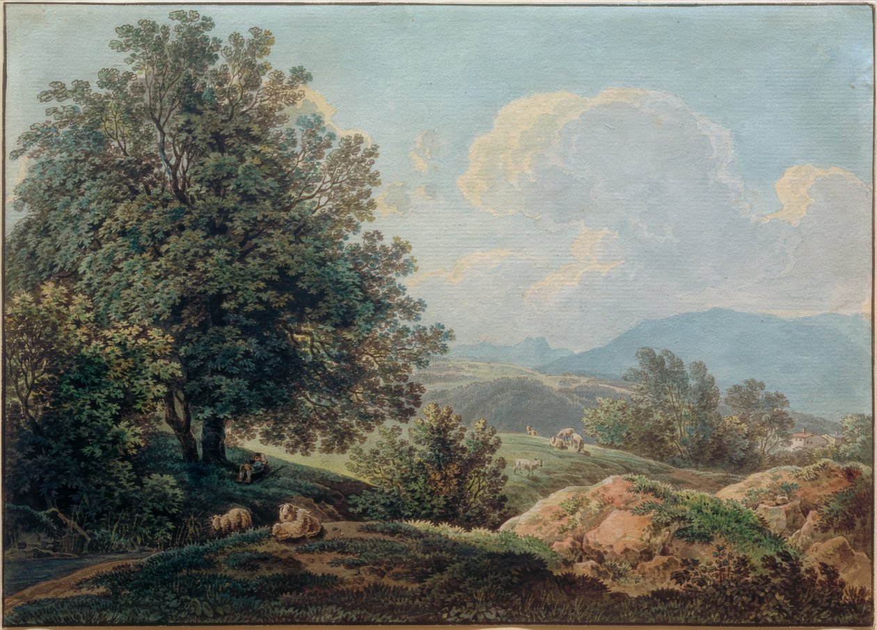 Paisagem Pré-Alpina com Pastor Adormecido de Max Joseph Wagenbauer