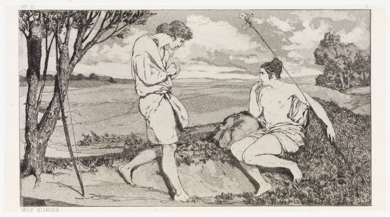 Apolo e Dafne I (Salvamentos de vítimas ovidianas, Opus II, folha 10) de Max Klinger