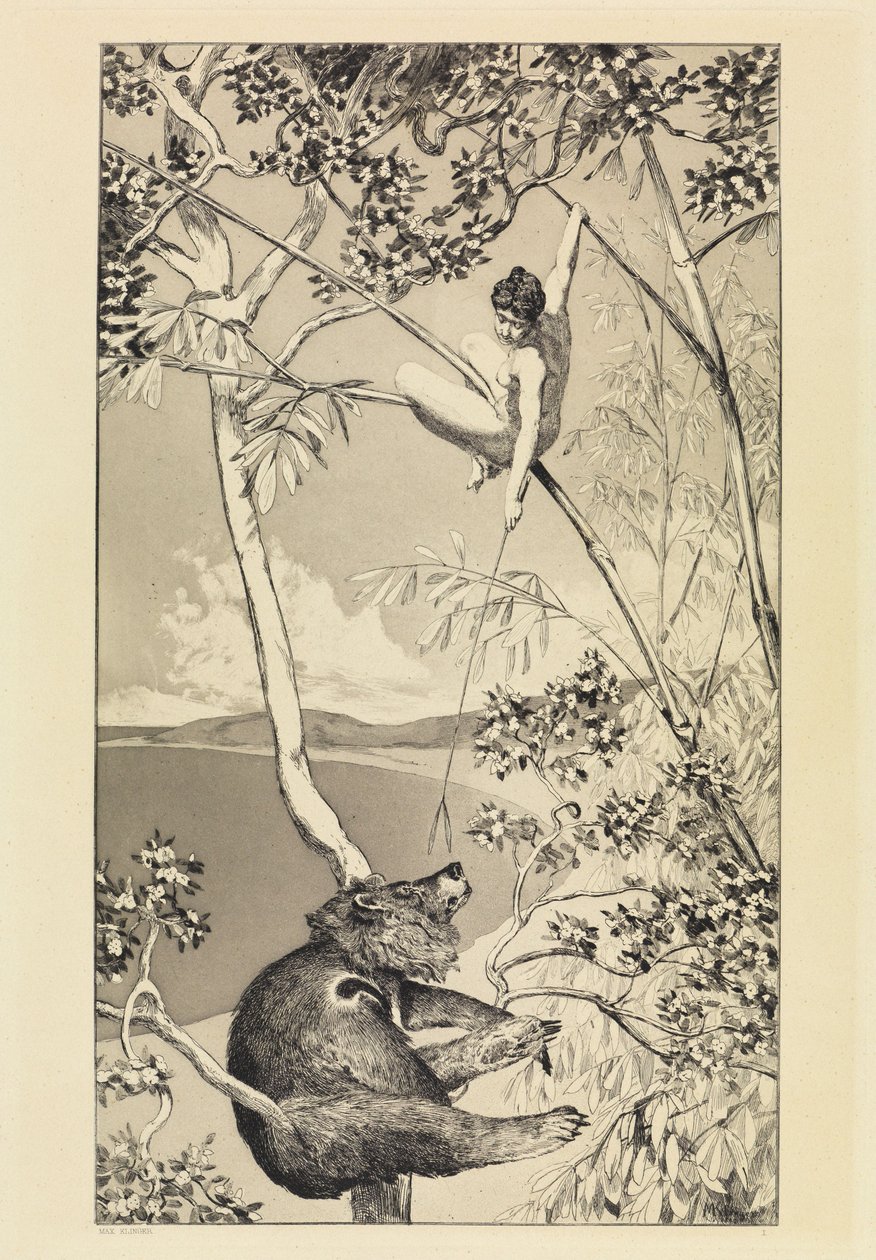 Urso e elfo (Intermezzi, opus IV, folha 1) de Max Klinger