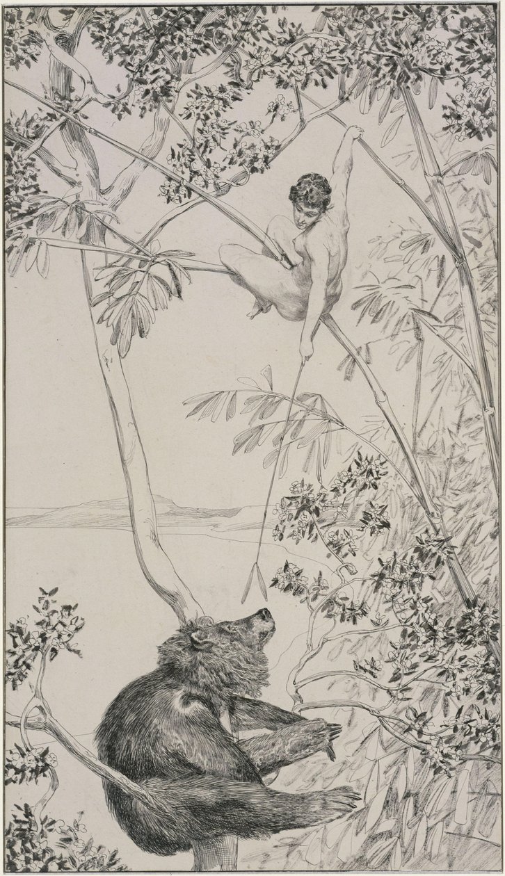 Urso e elfo, desenho preparatório para Opus IV, folha 1 (Singer 52) de Max Klinger