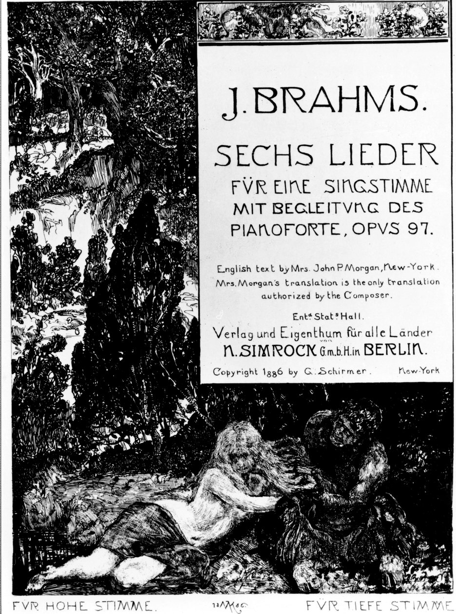 Frontispício para "Six Lieder opus 97" (Sechs Lieder opus 97) por Johannes Brahms (1833-1897) de Max Klinger