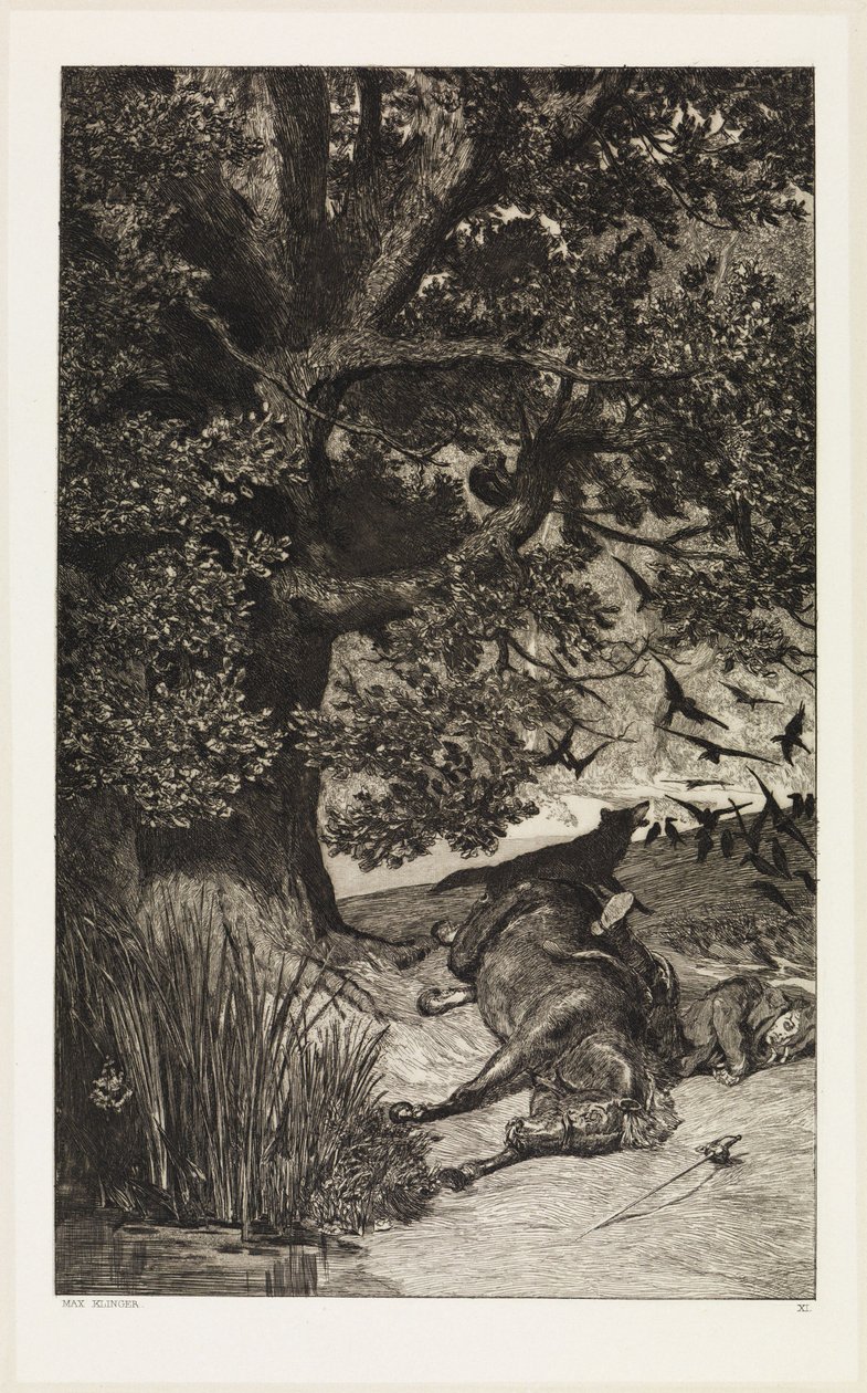 Cavaleiro caído (Intermezzi, opus IV, prancha 11) de Max Klinger