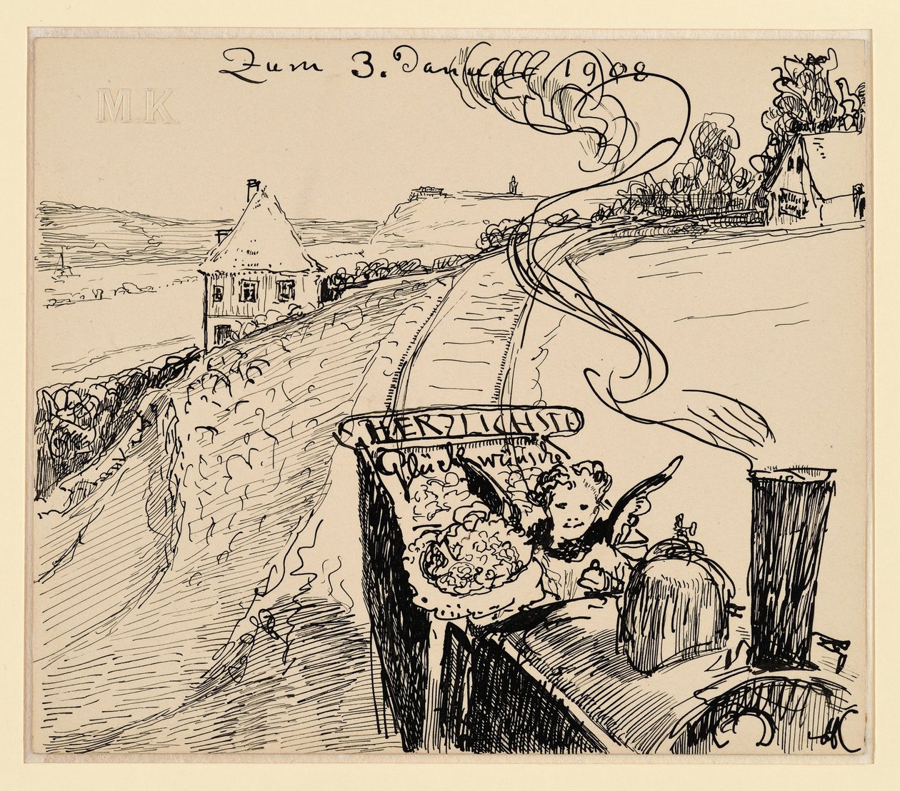 Felicitações pelo dia 3 de jan. de 1908 / Cartão de felicitações de Max Klinger