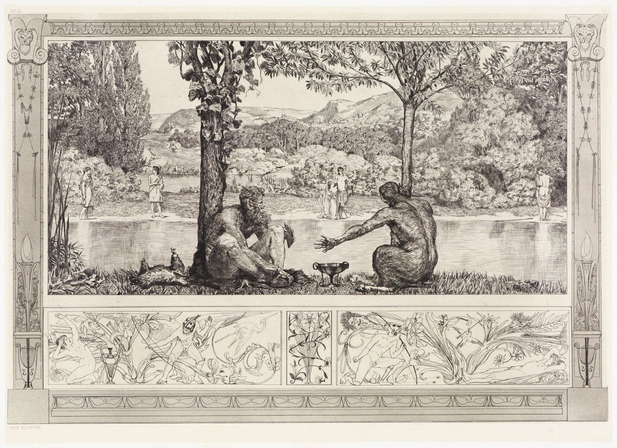Narciso e Eco I (Salvamentos de vítimas ovidianas, opus II, prancha 7) de Max Klinger