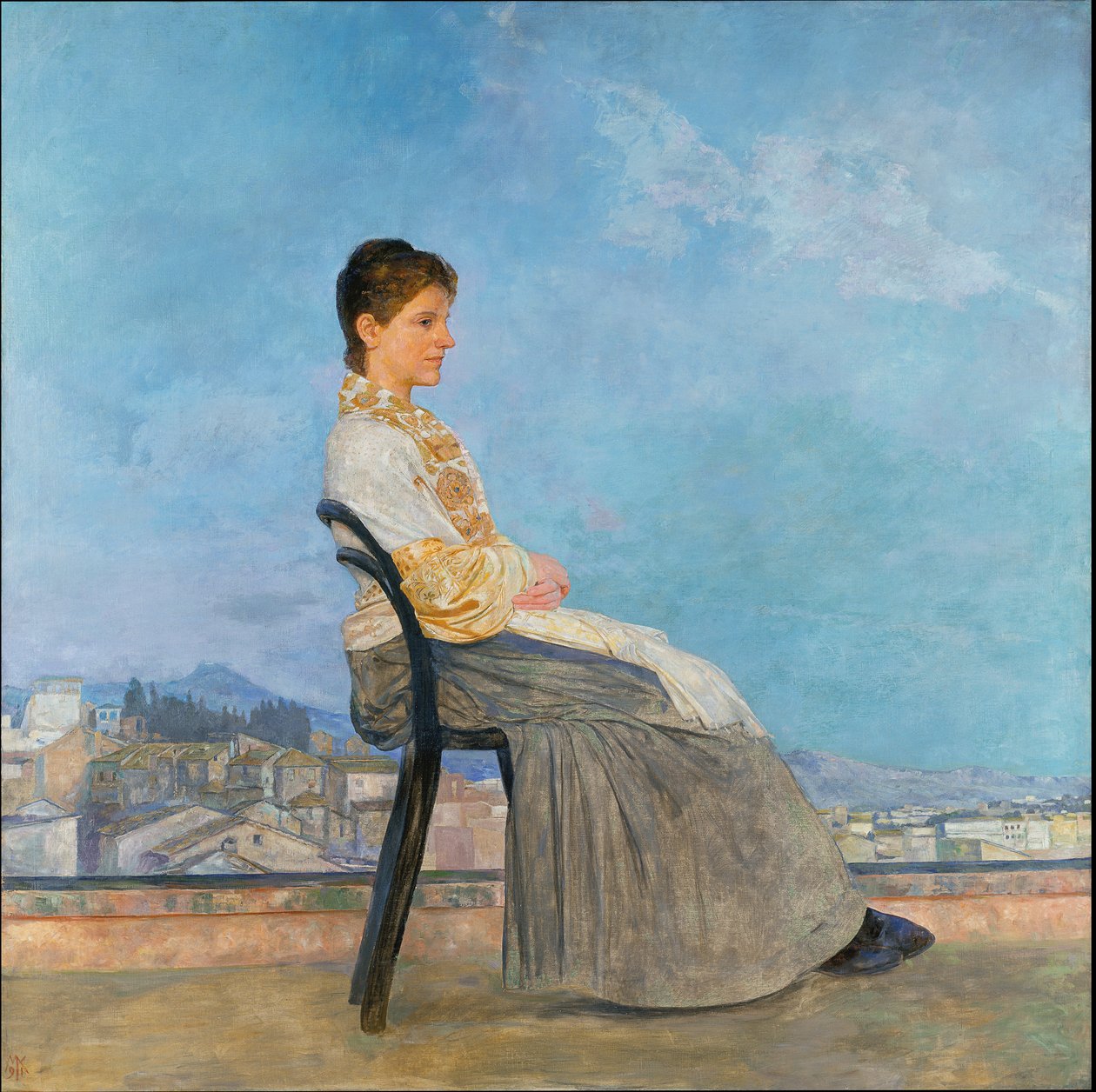 Retrato de uma mulher romana num terraço em Roma de Max Klinger