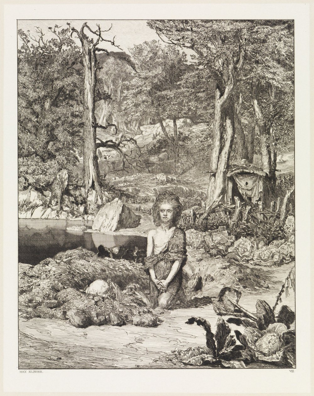 Simplicius junto ao túmulo do eremita (Intermezzi, Opus IV, estampa 8) de Max Klinger